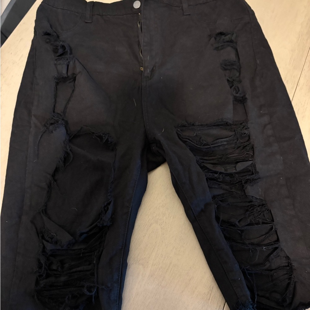 Distressed Black Jean shorts knee length